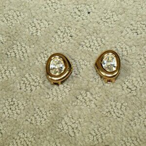 Christian Dior Gold Tone Big Rhinestone Crystal Clip On Earrings
